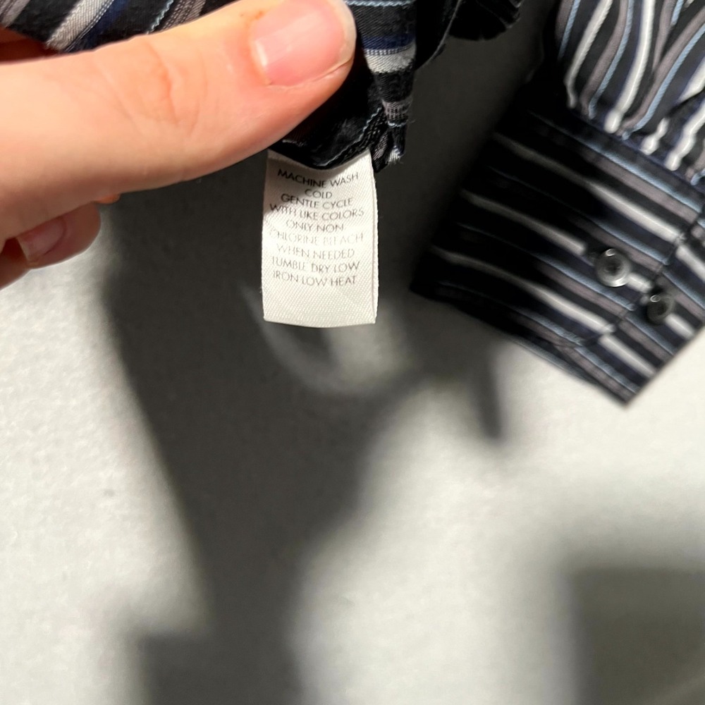 Calvin Klein Shirt Mens Medium Multicolor Striped Cotton Pleated Button Up - Picture 4 of 6